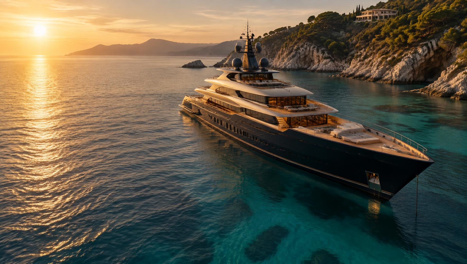 Superyacht at sunset
